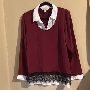 Tantrums Collar Embellished Shirt Pullover Sweater Top L Stretch